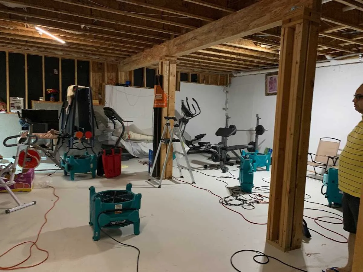 Basement drying equipment setup for Structural Drying in Mount Clemens